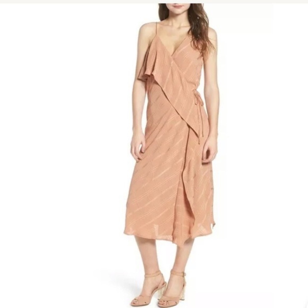Line & Dot Yoanna Ruffle Trim Wrap Dress Neutral S